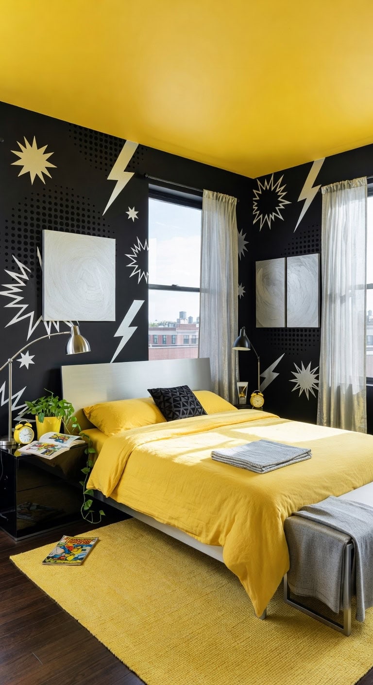 bright black pop art bedroom