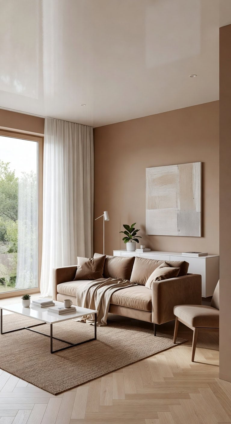 bright brown minimalist living room