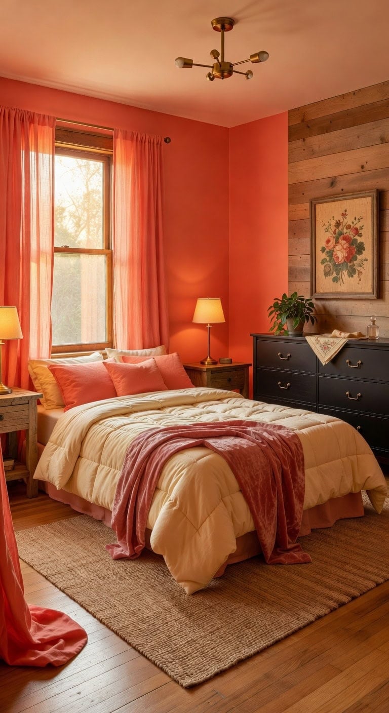 bright coral walnut bedroom