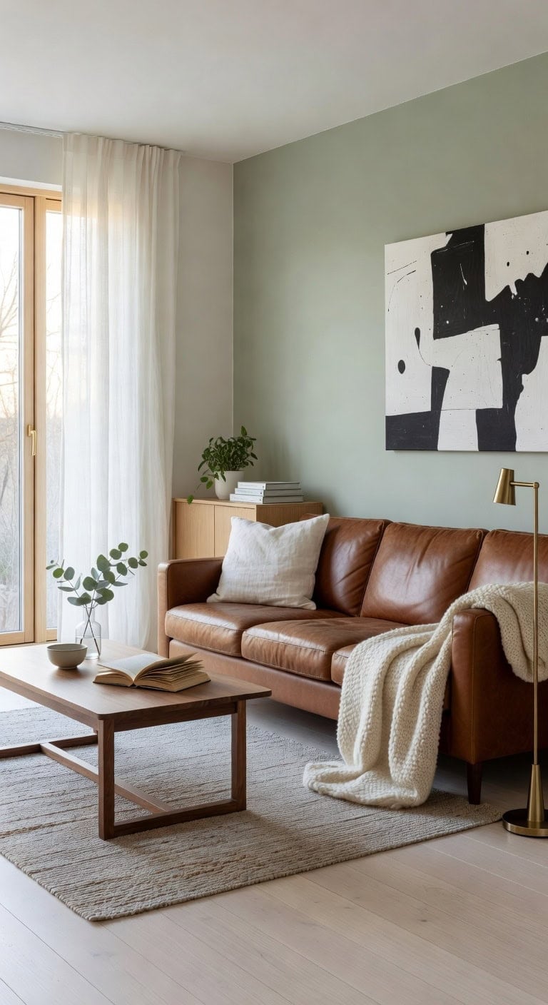 bright scandinavian leather livingroom