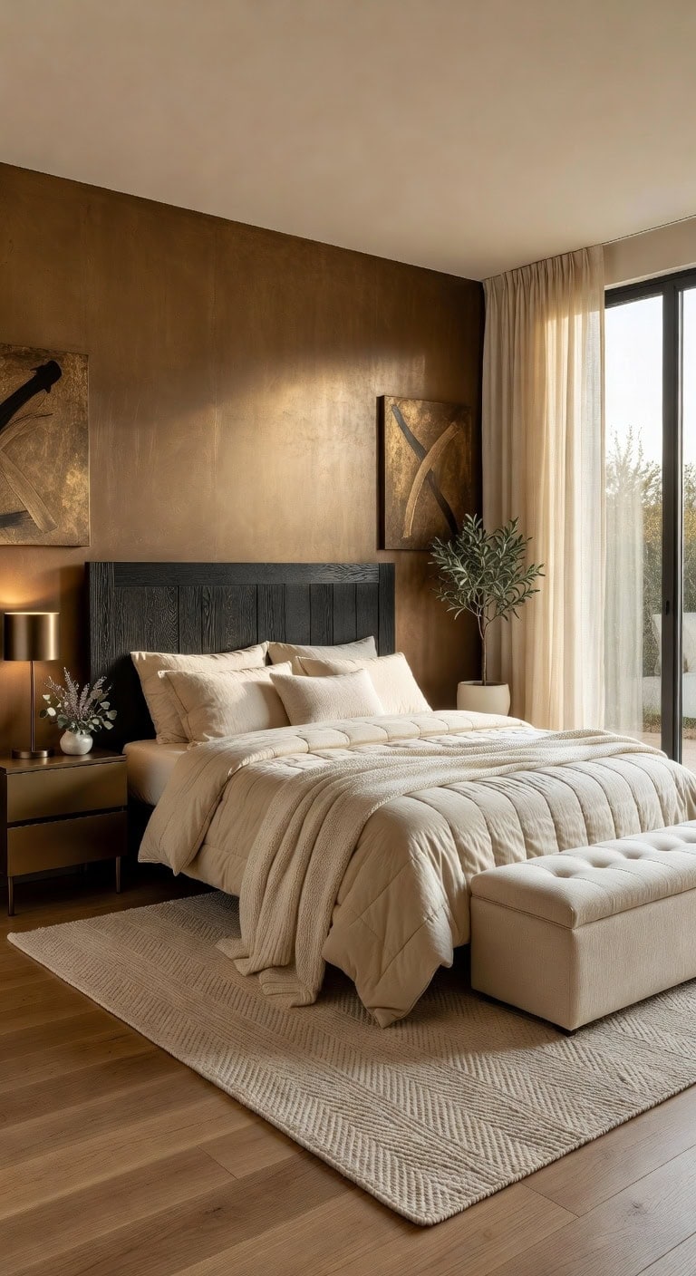bronze cream minimalist bedroom