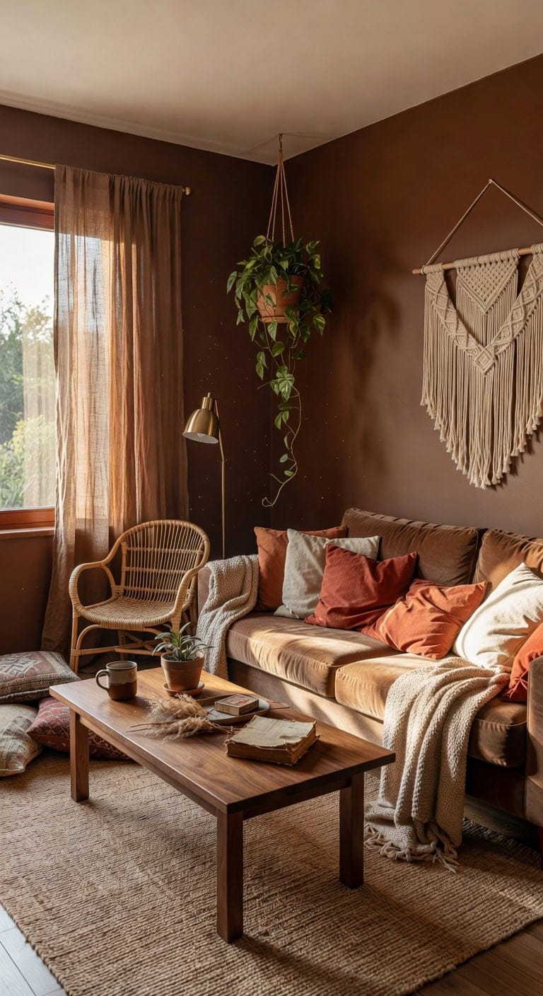 brown bohemian textured living