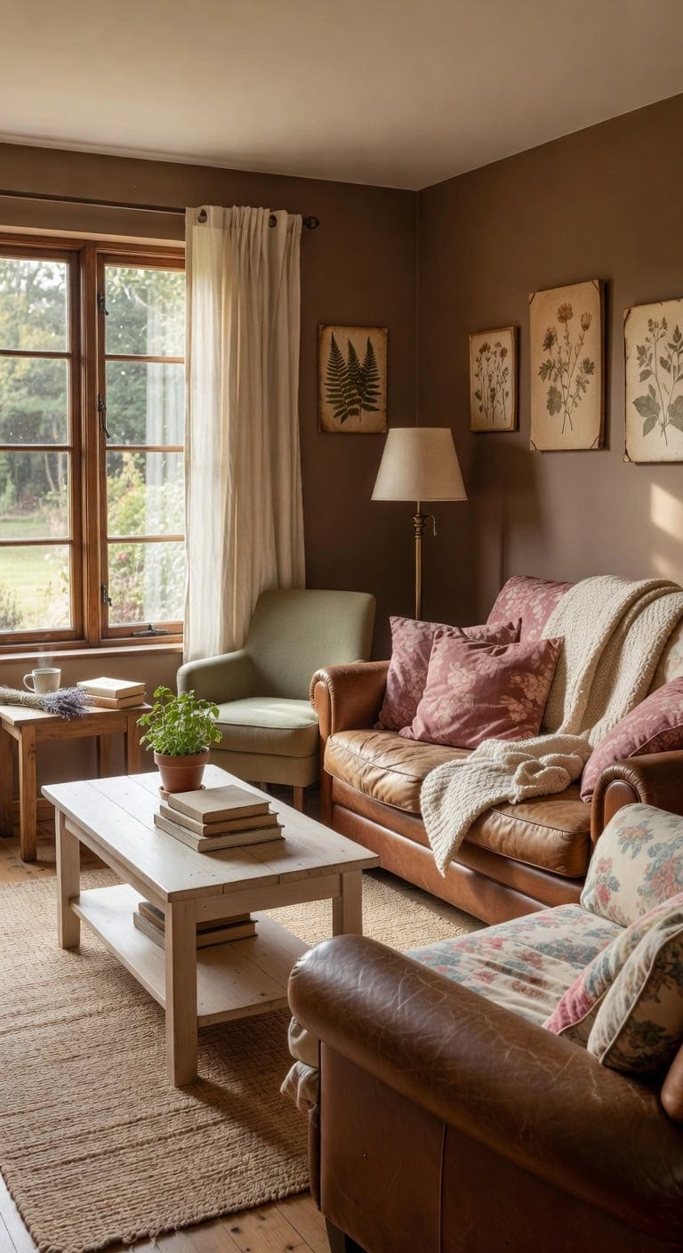 brown leather and floral