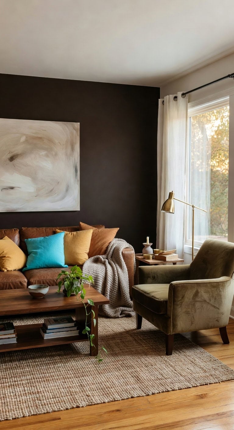 brown leather eclectic living
