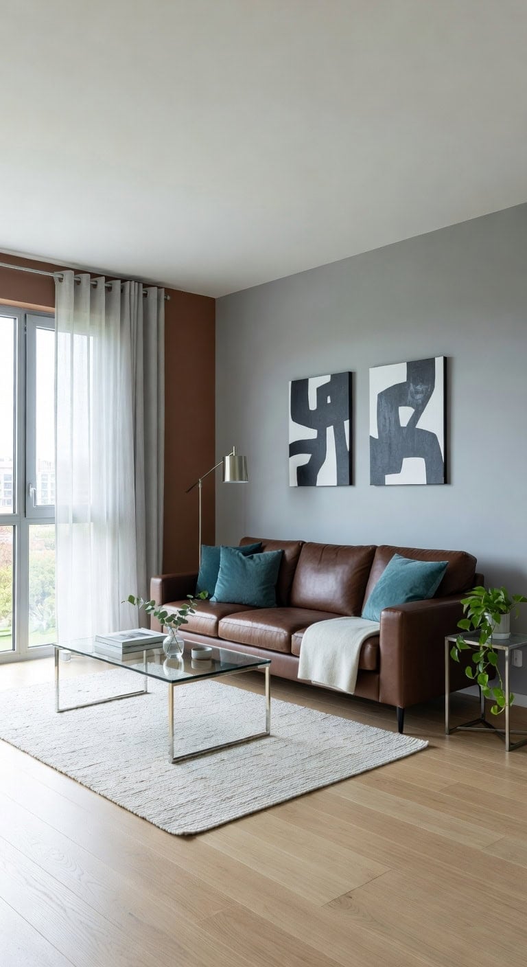 brown leather glass coffee