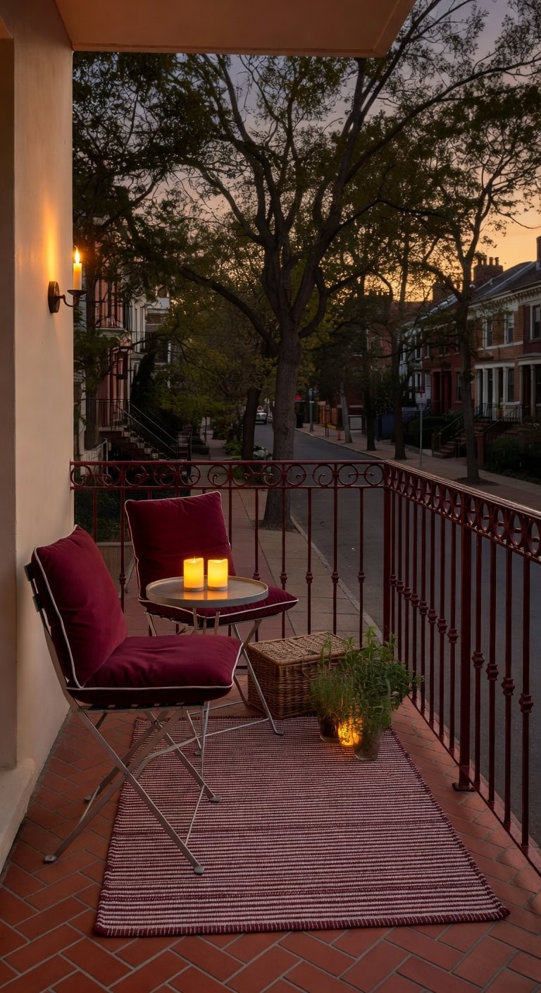burgundy velvet cozy balcony