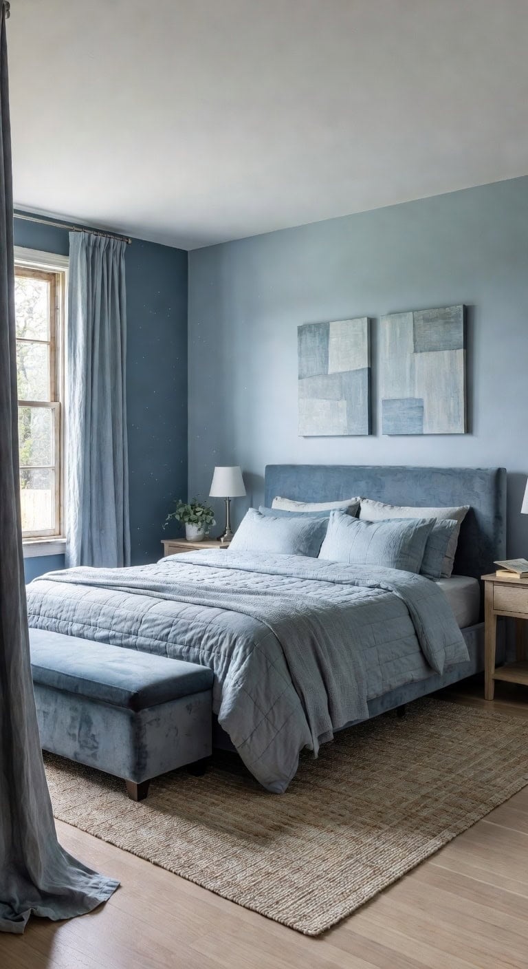 calm blue gray bedroom