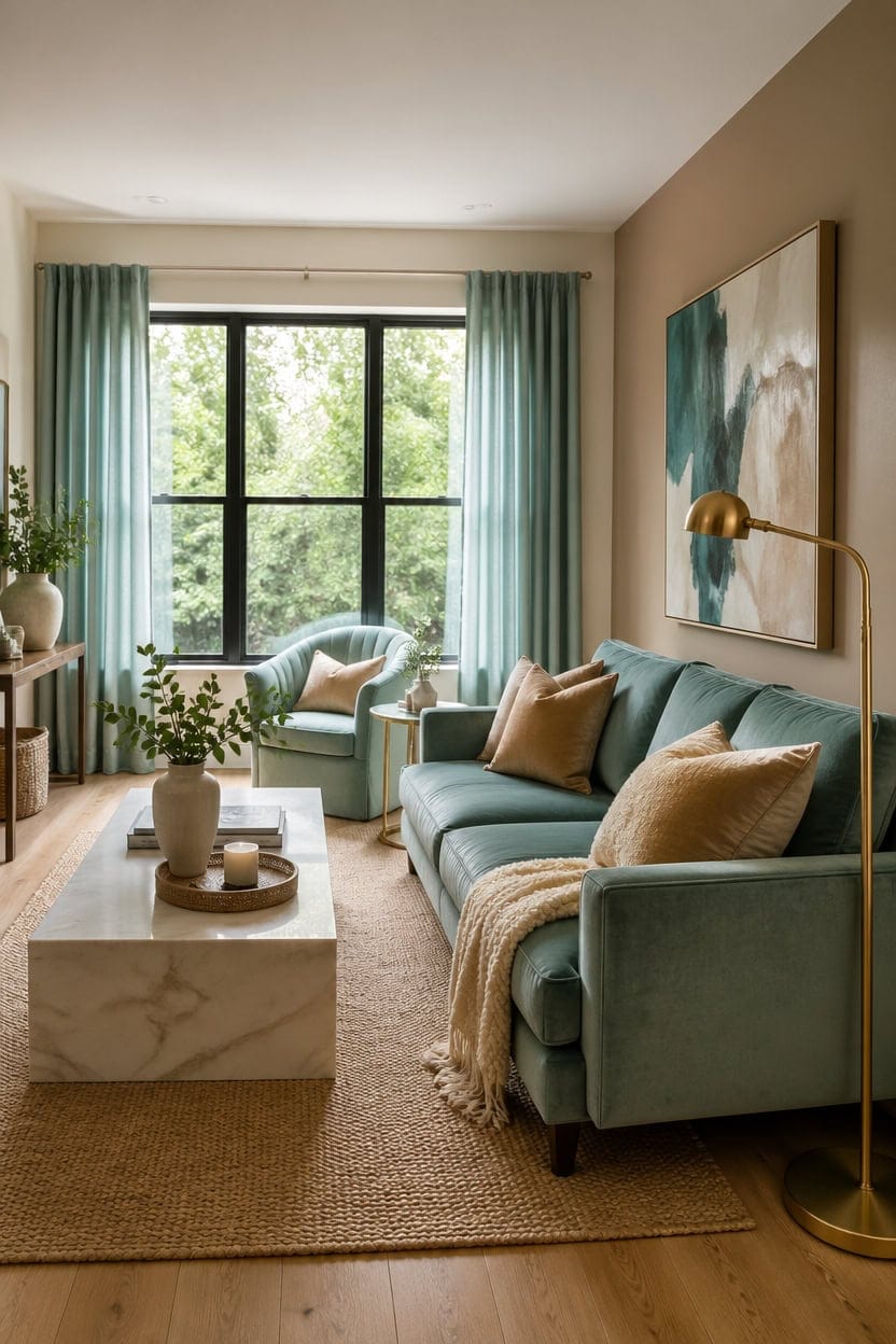 calm muted teal sand retreat