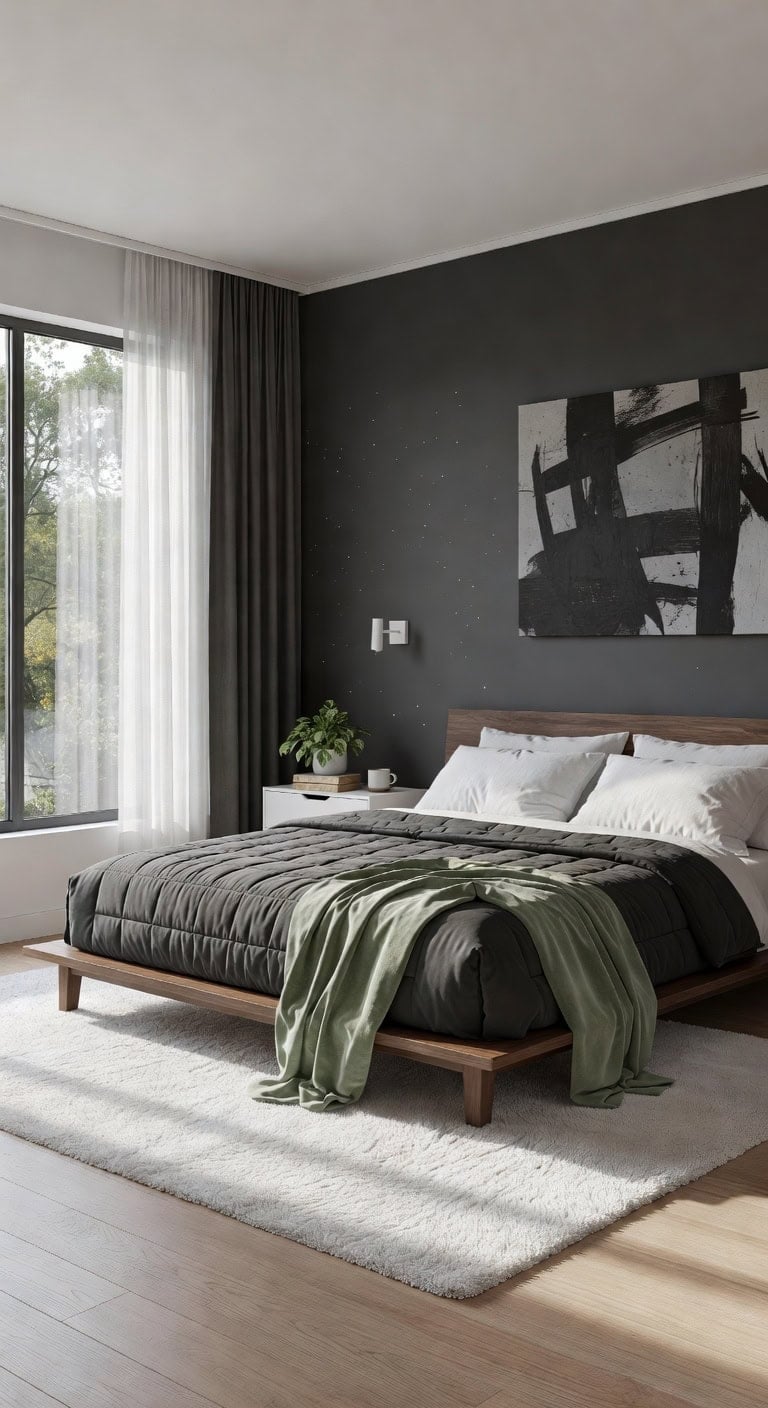 charcoal accent minimalist bedroom