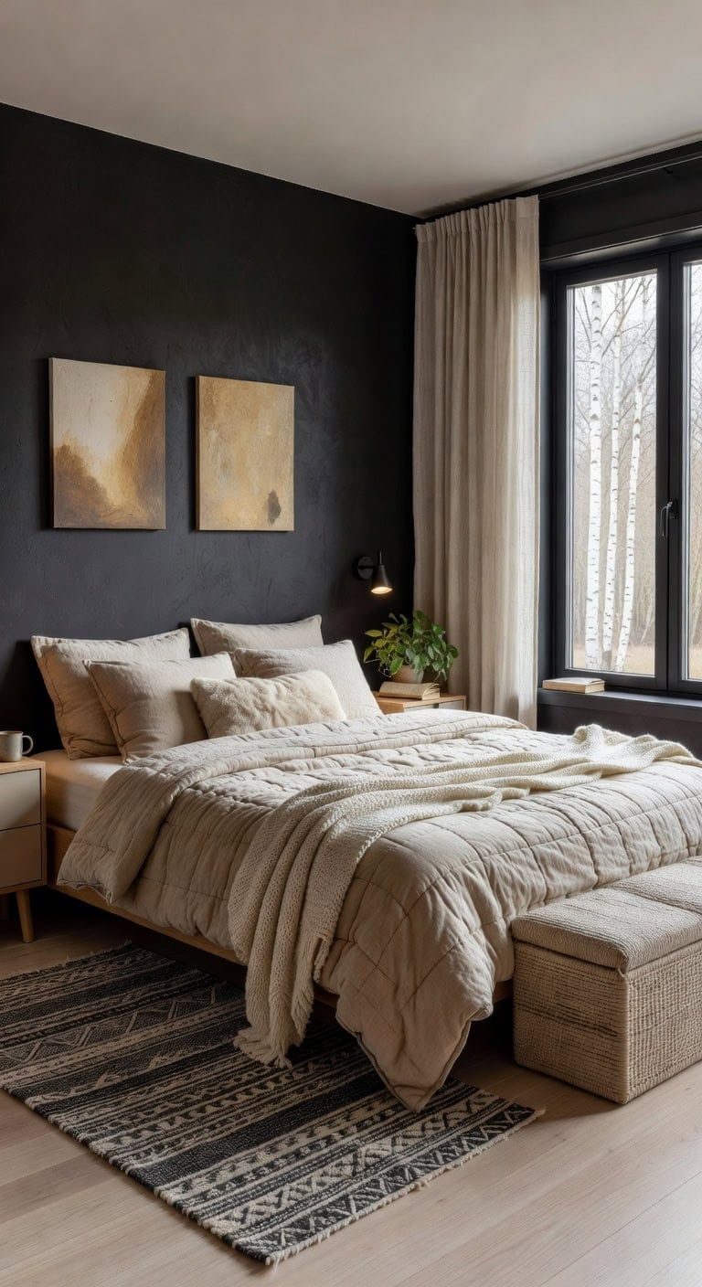 charcoal black hygge bedroom