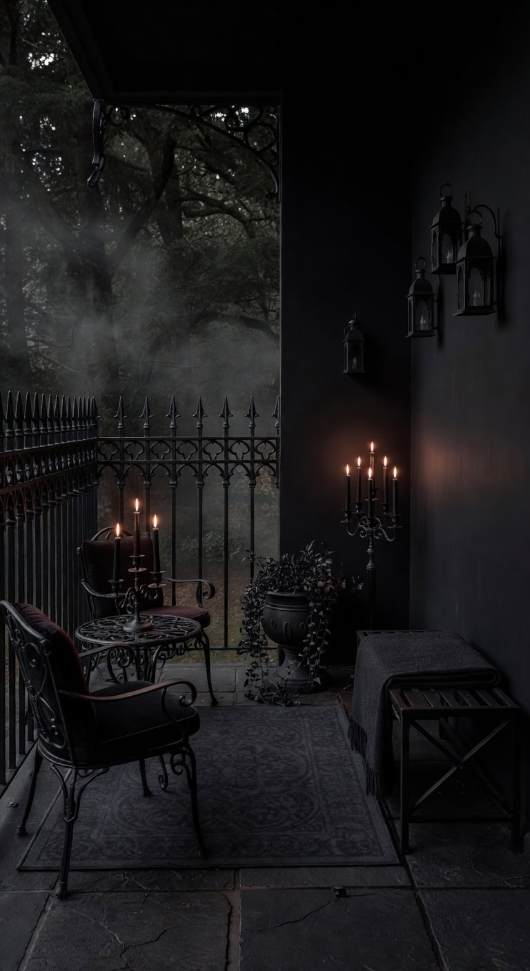 charcoal gothic balcony retreat