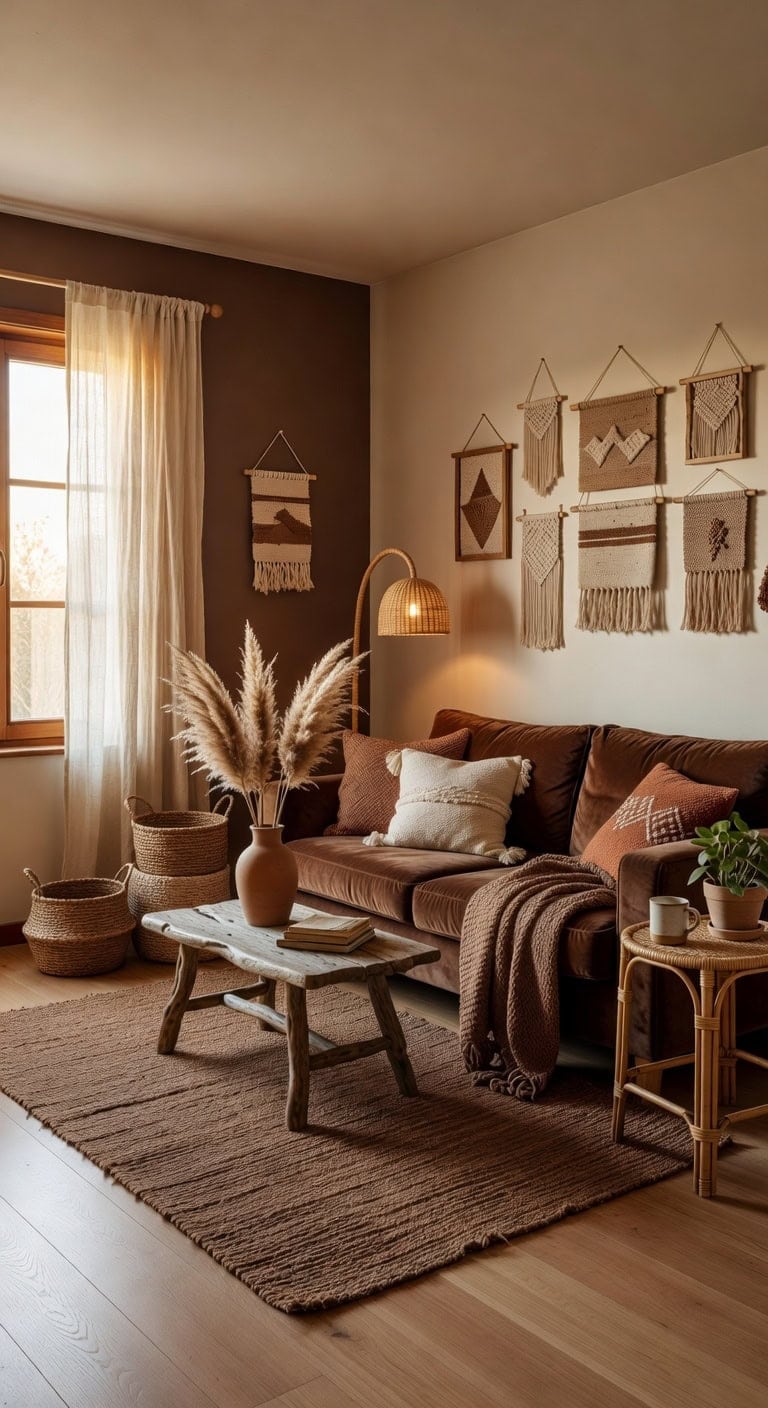 chocolate boho living room