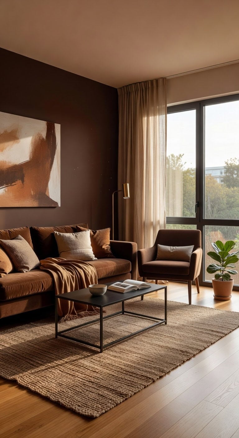 chocolate brown minimalist livingroom