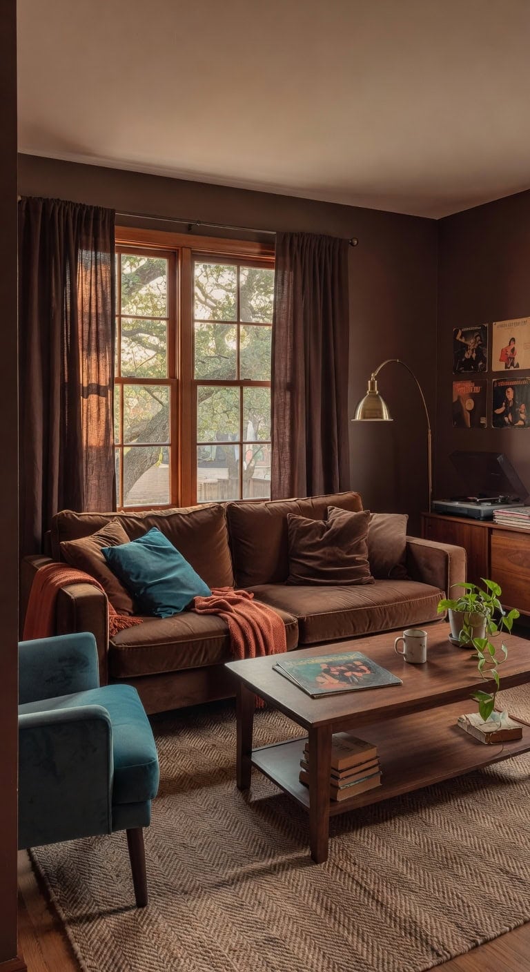 chocolate brown retro living