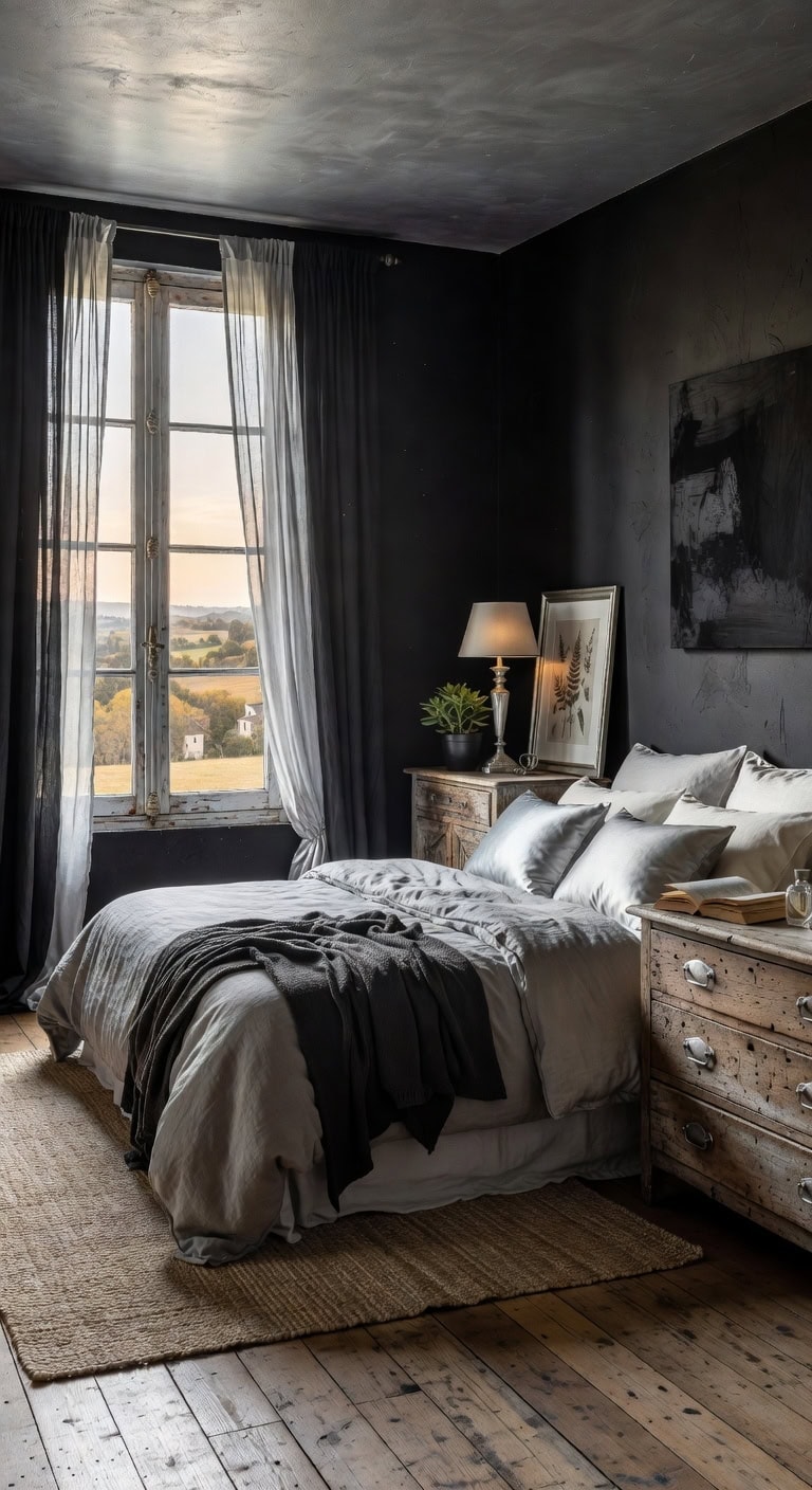 coal black french country bedroom