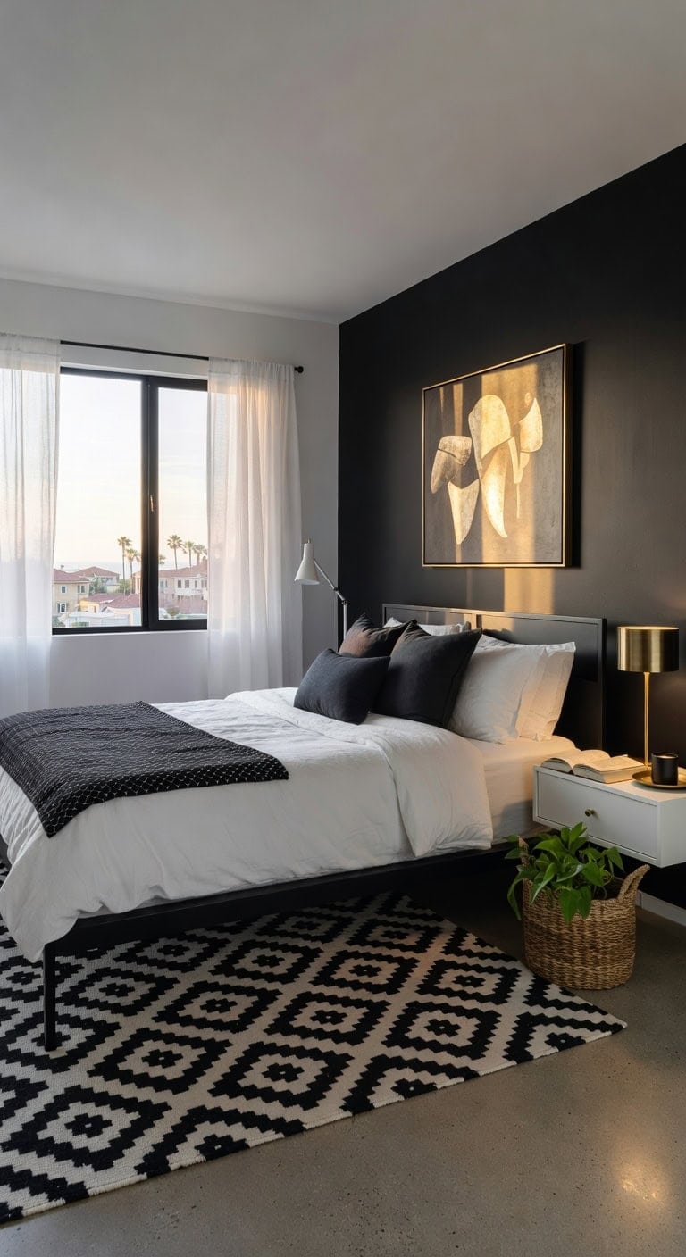 coastal black white bedroom