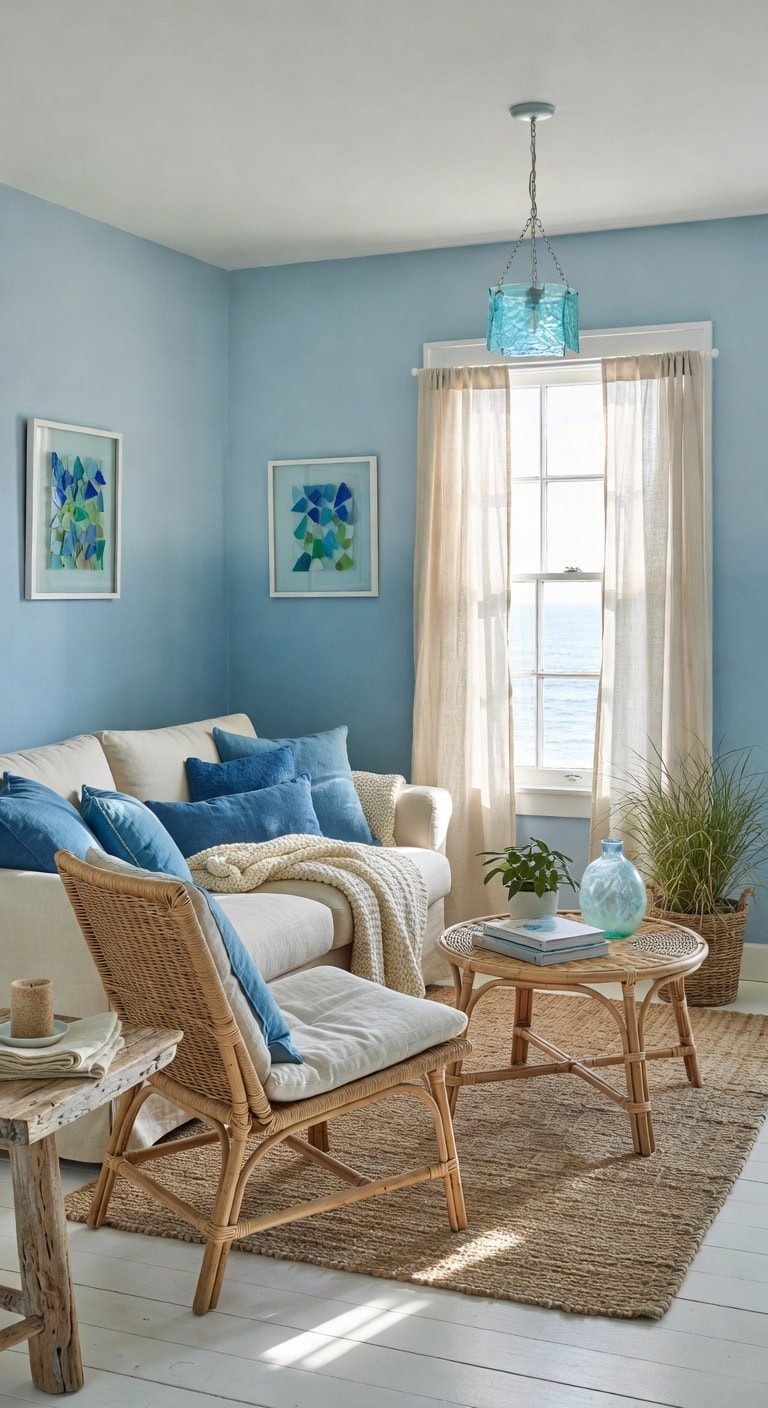 coastal blue rattan lounge