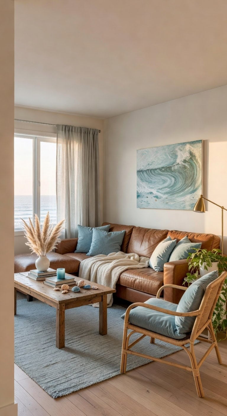 coastal leather blue accents