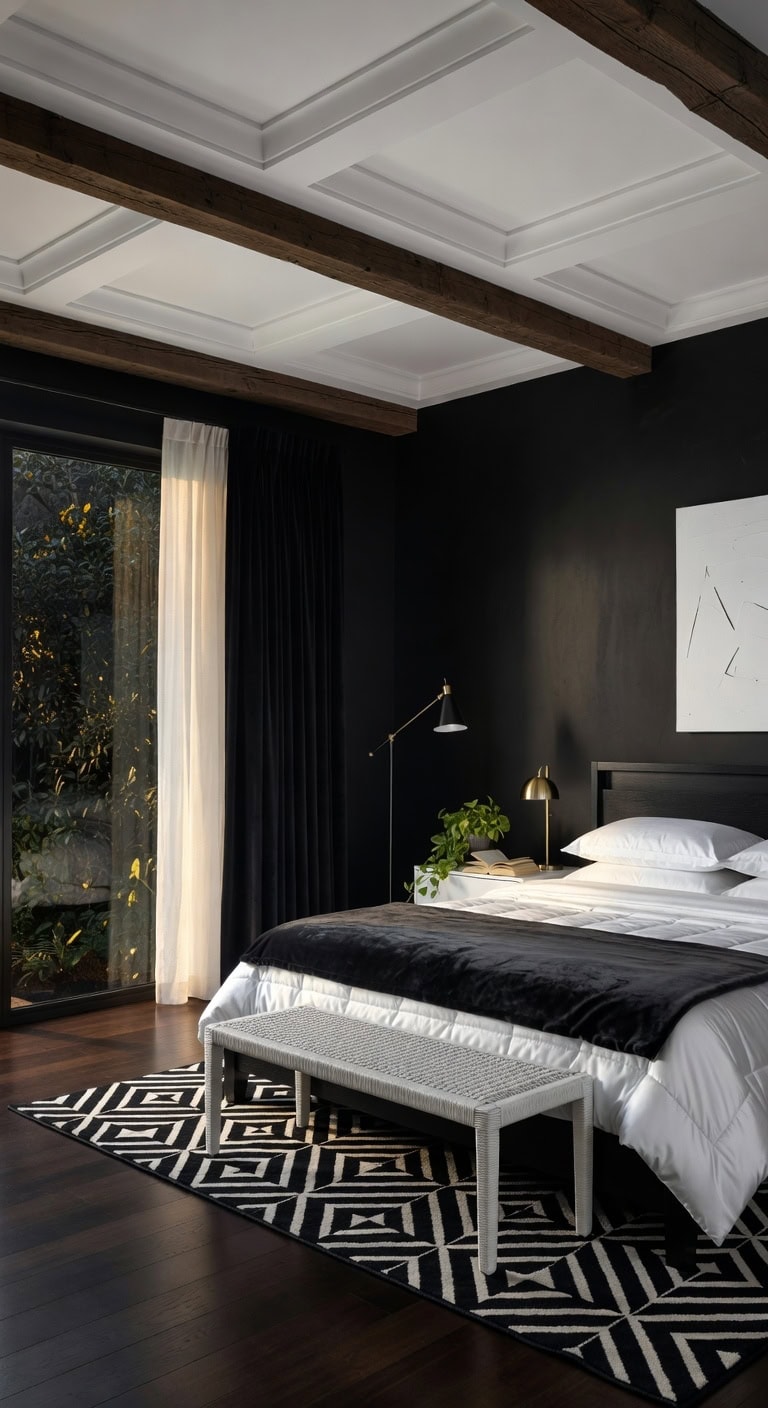 coffered beamed bedroom elegance