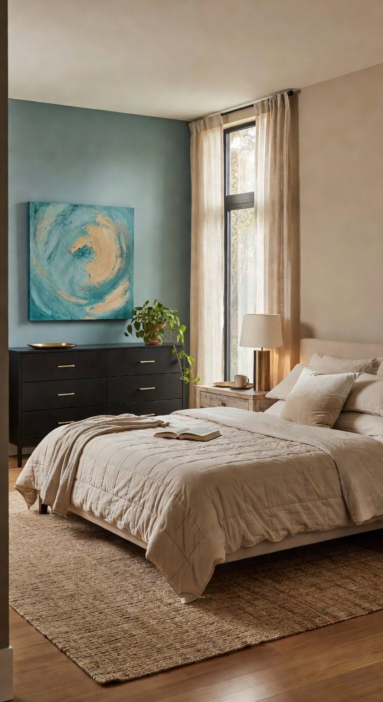 cool teal modernist bedroom