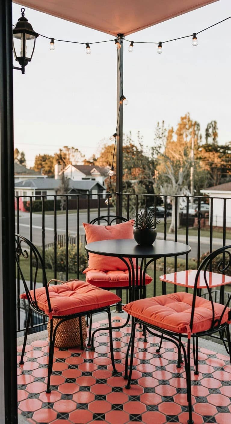 coral and black retro balcony