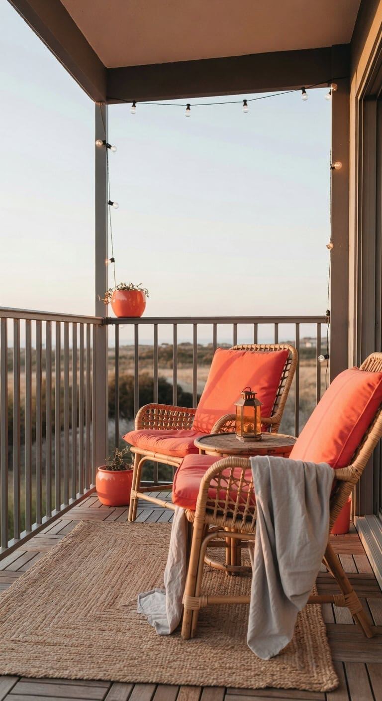 coral gray boho balcony retreat