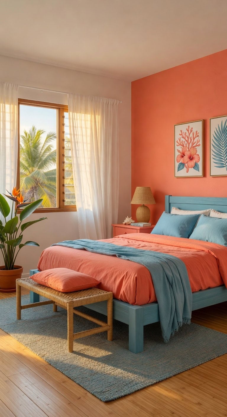 coral ocean tropical bedroom