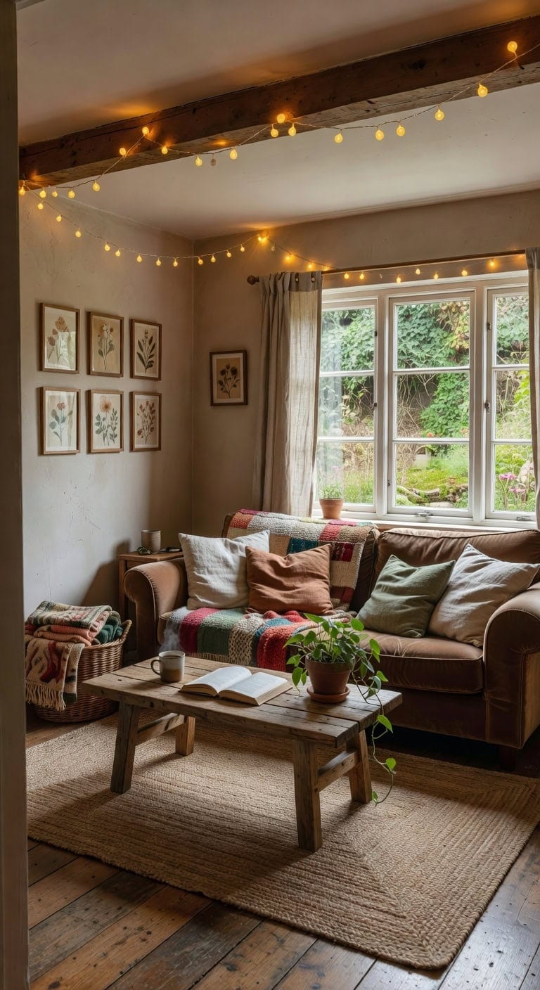 cozy brown cottage core living room