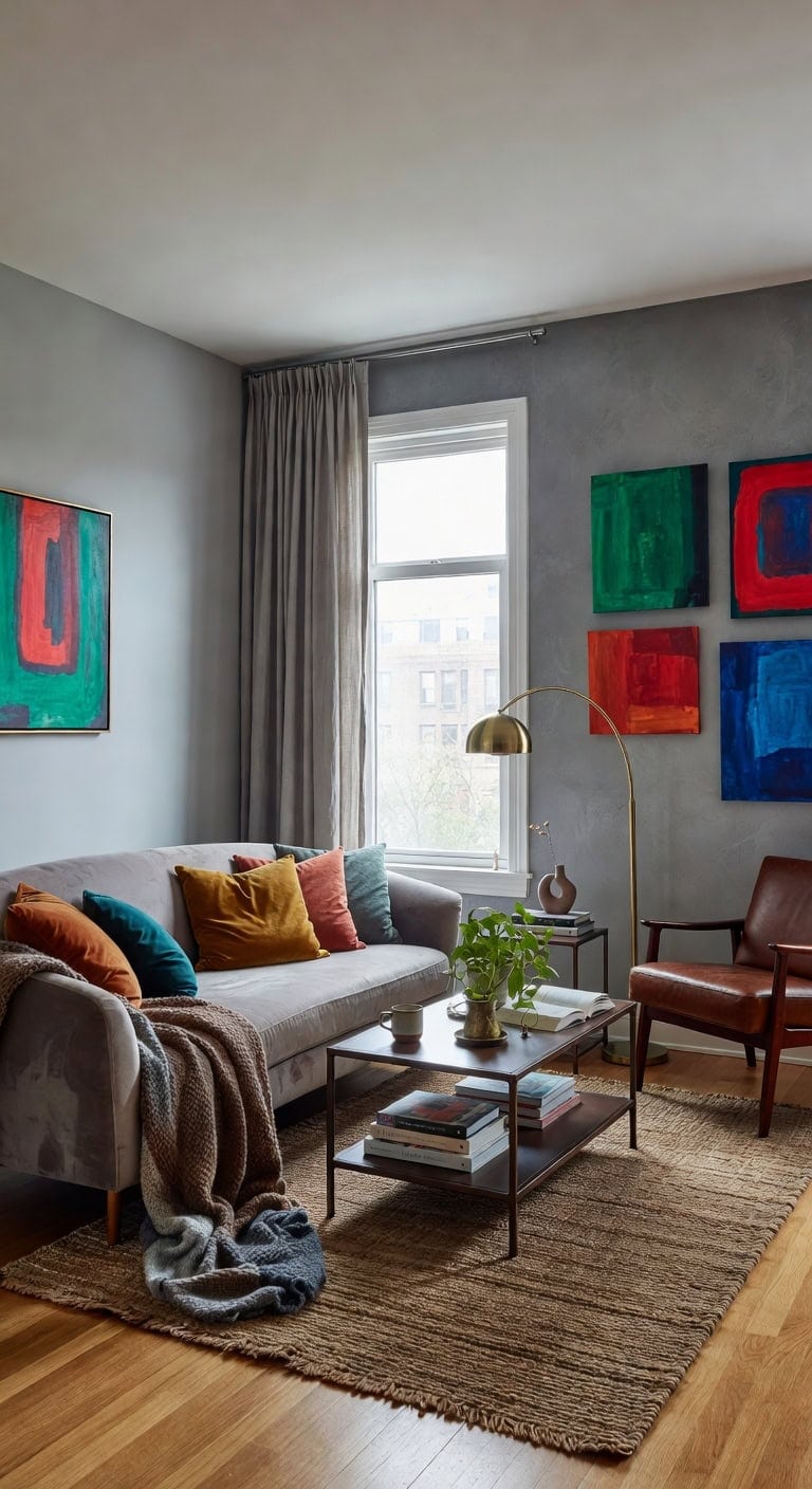 cozy grey brown eclectic living