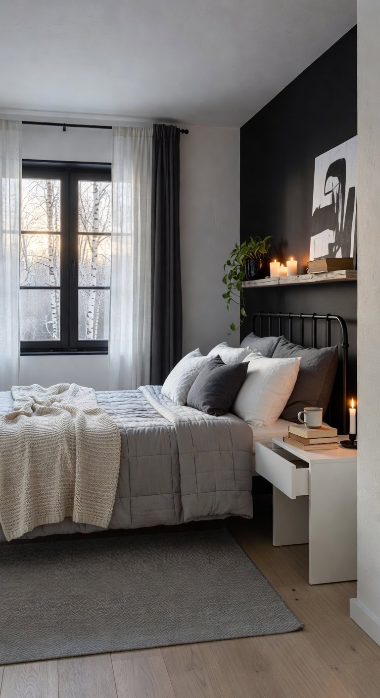 cozy monochrome hygge bedroom