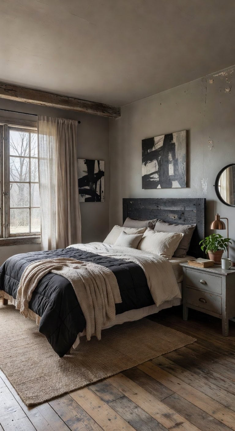 cozy rustic black bedroom