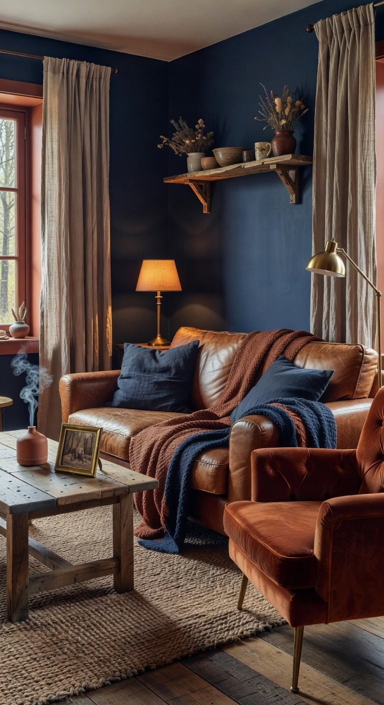 cozy rustic navy terracotta