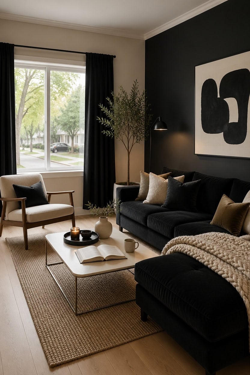cream accented black interiors