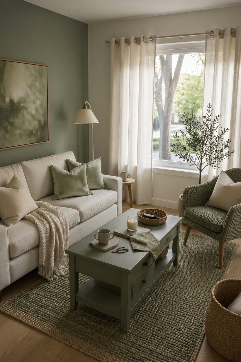 cream and sage living room