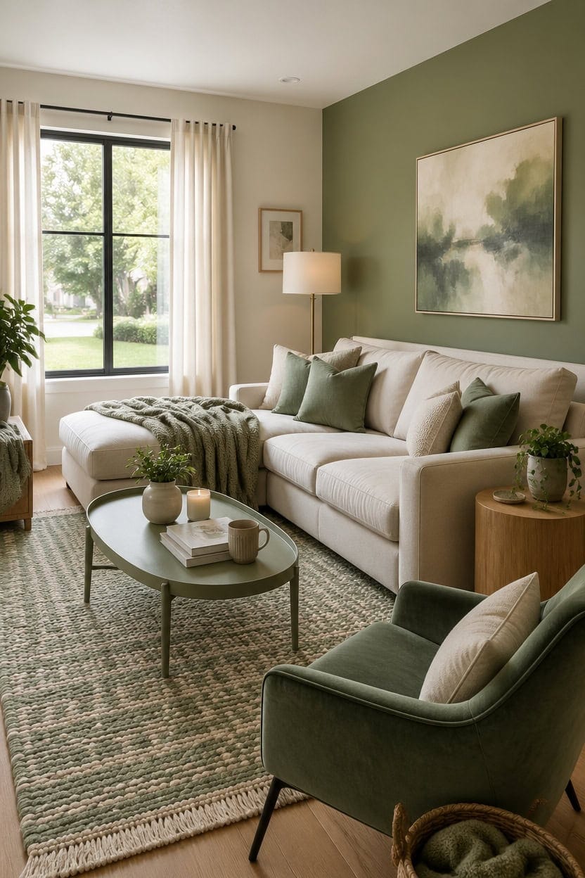 cream and sage living room