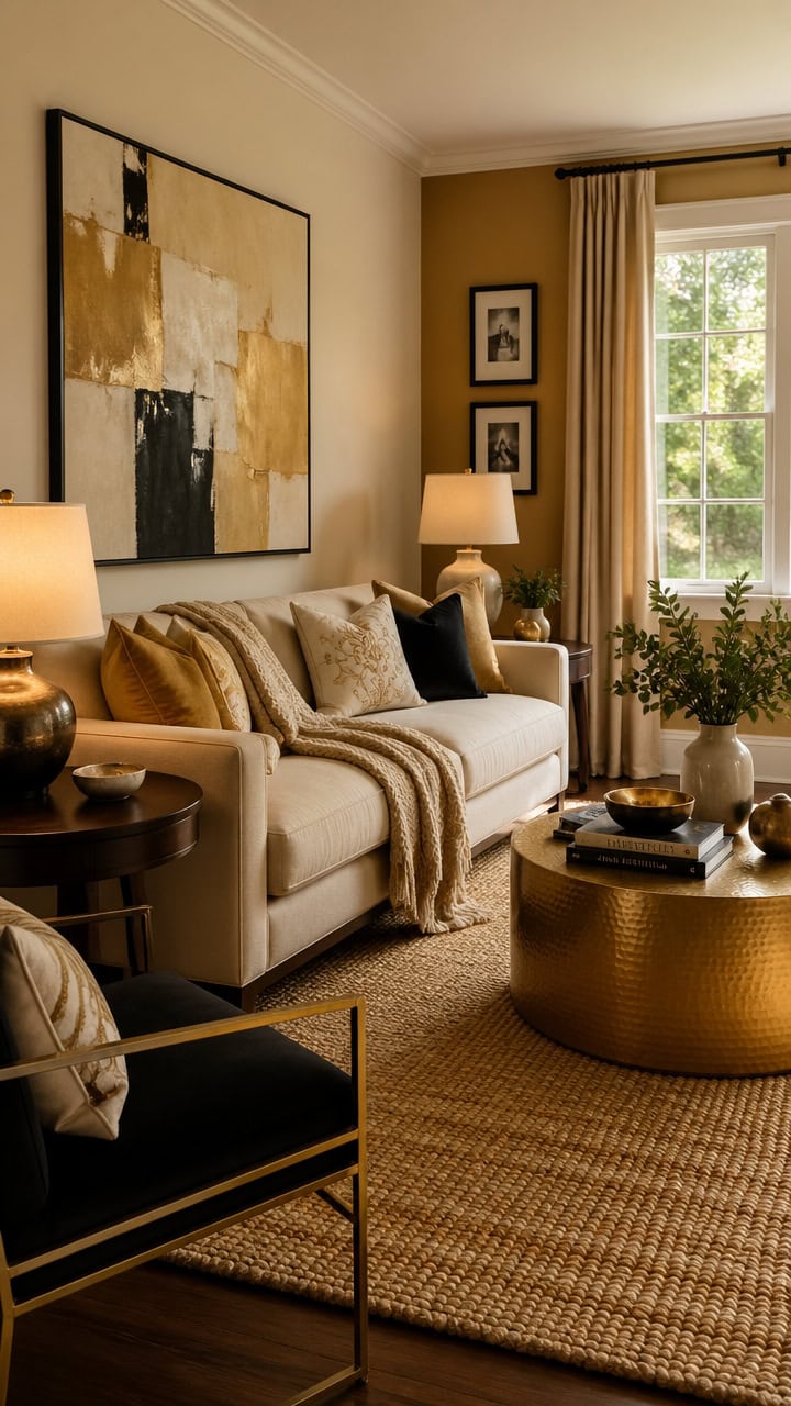 cream black gold rooms