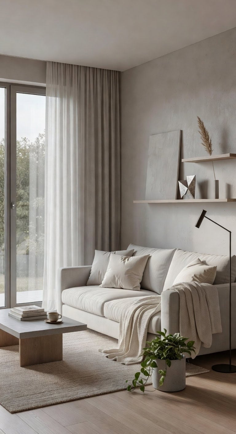 cream gray minimalist living room