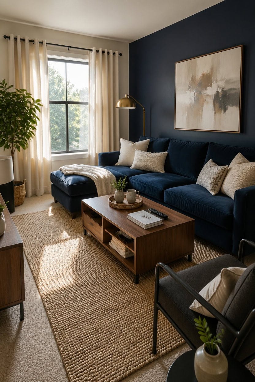 cream rug navy accents