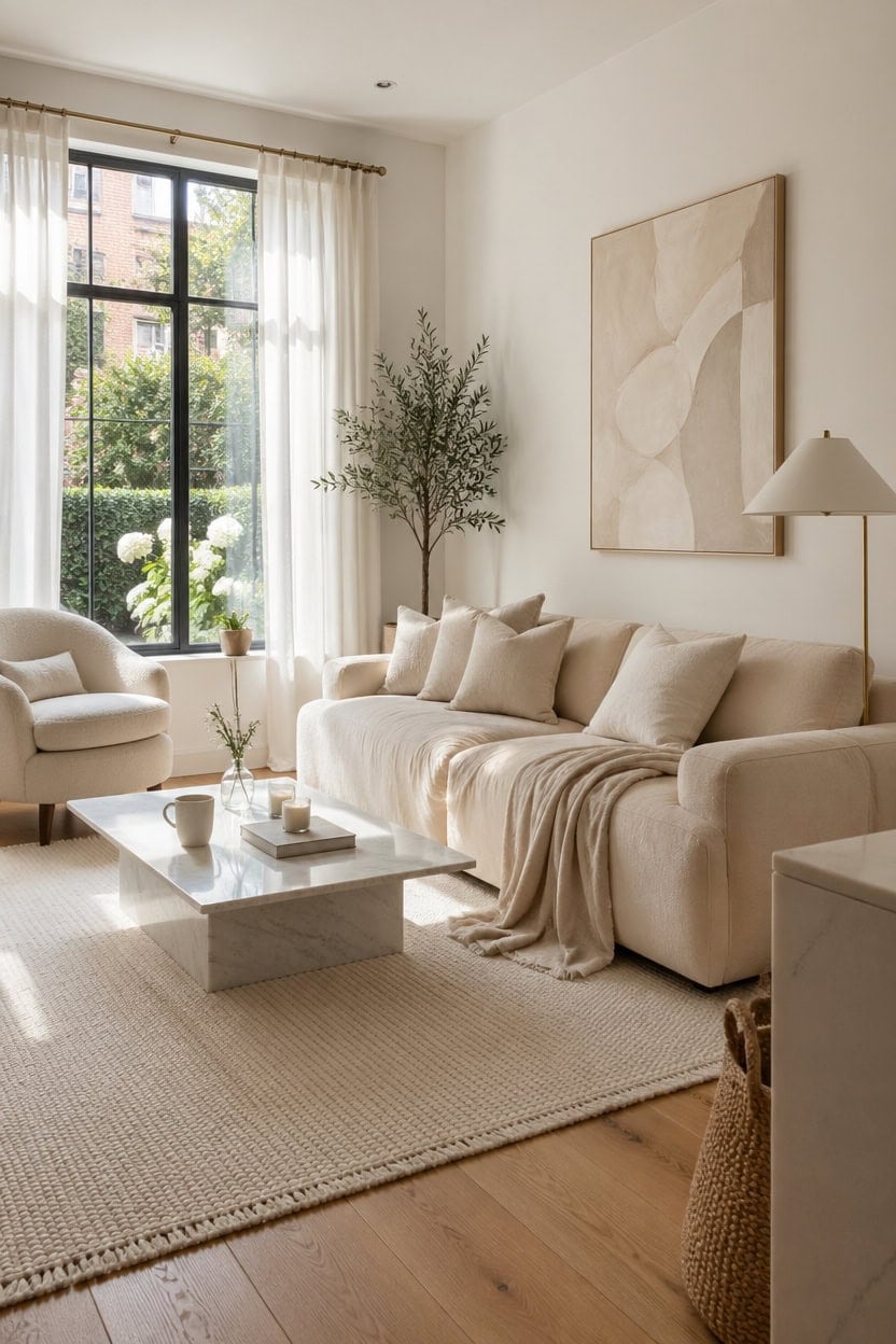 cream sofa crisp rug