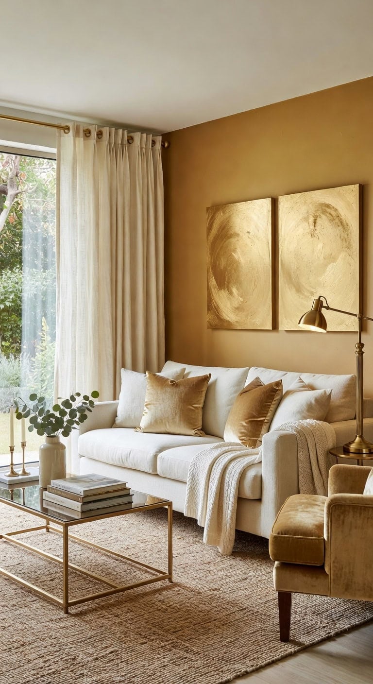 cream sofa gold accents