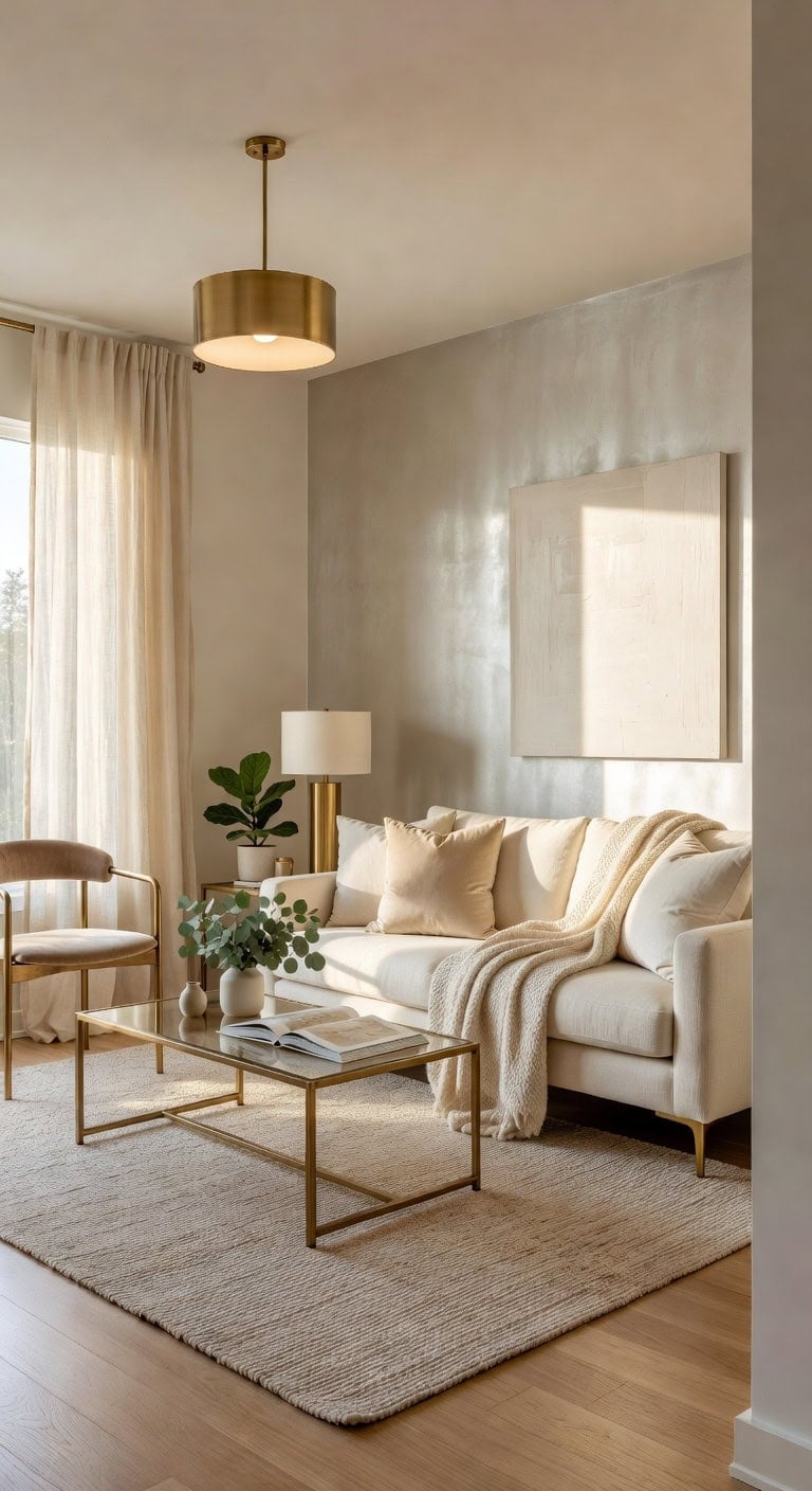 cream sofa metallic fixtures