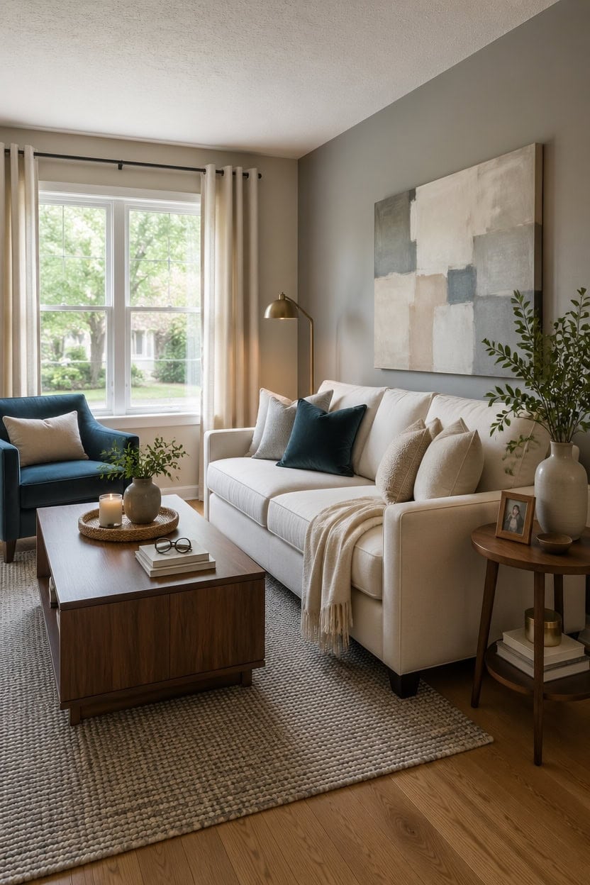 cream sofa muted accents
