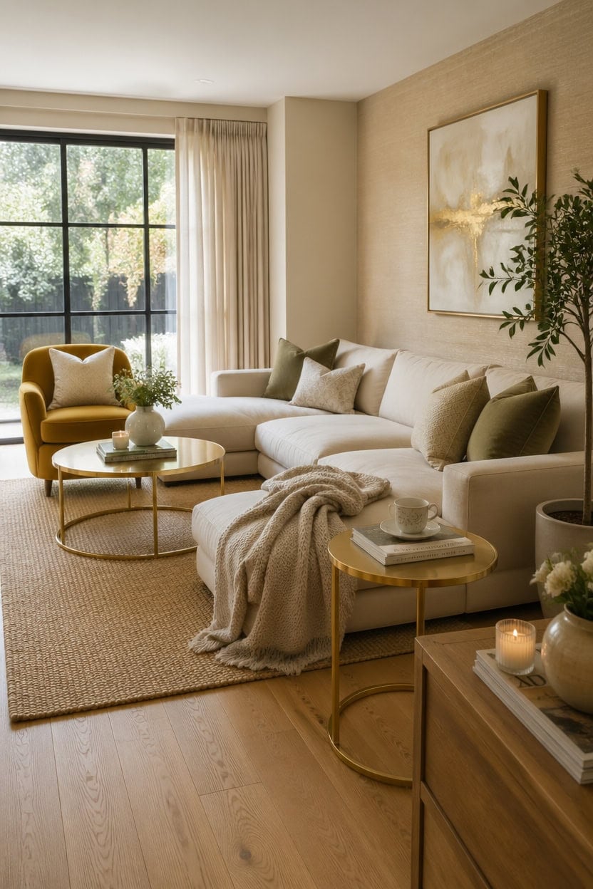 cream walls gold accents