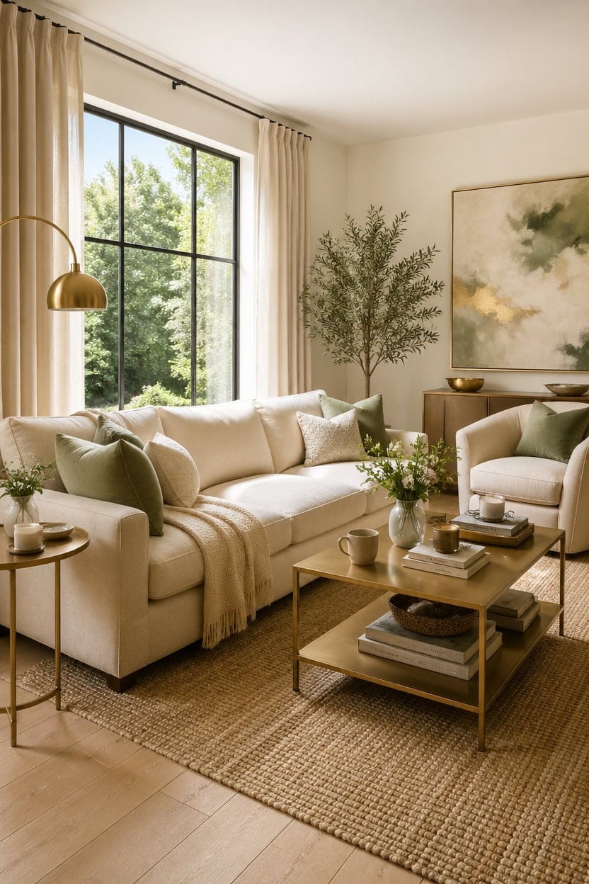 cream walls gold fixtures