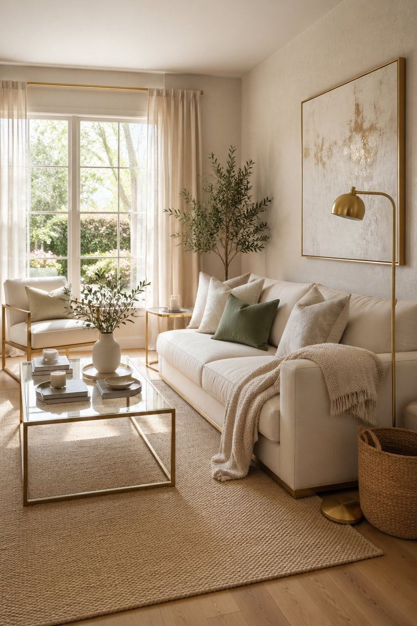 cream walls gold furniture