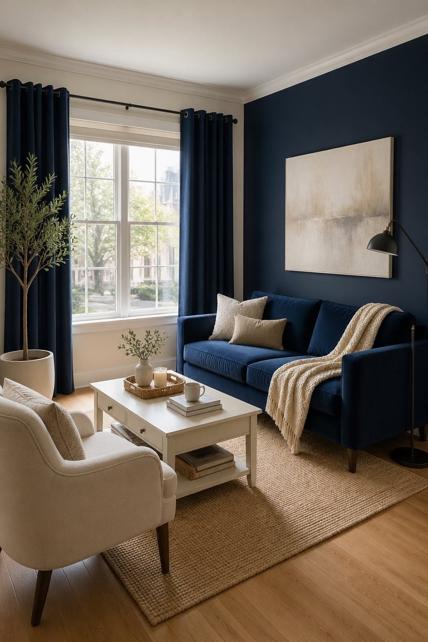 cream walls navy accents