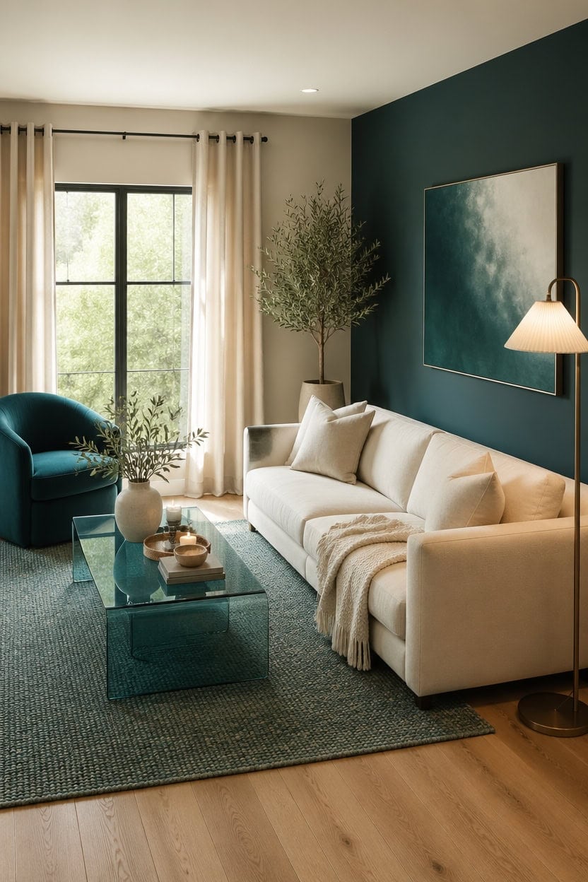cream walls teal accents