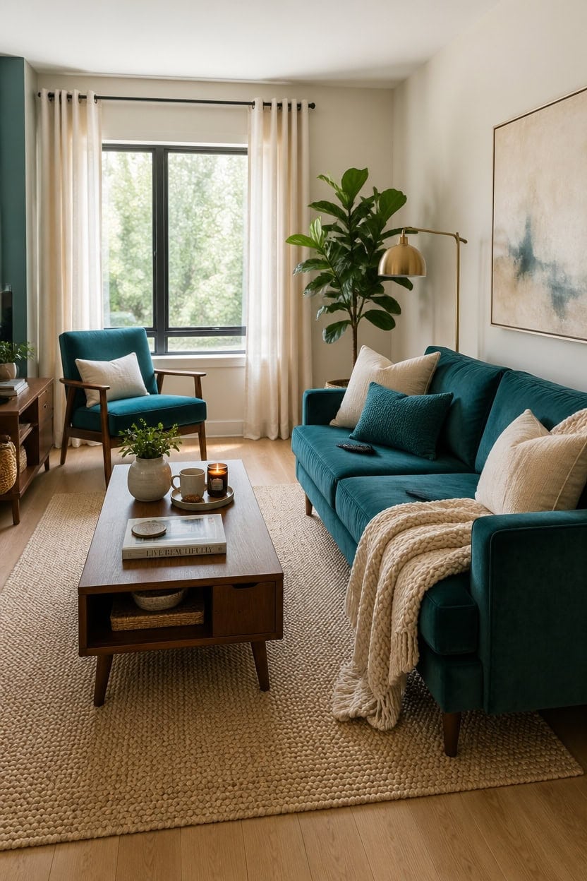 cream walls teal accents