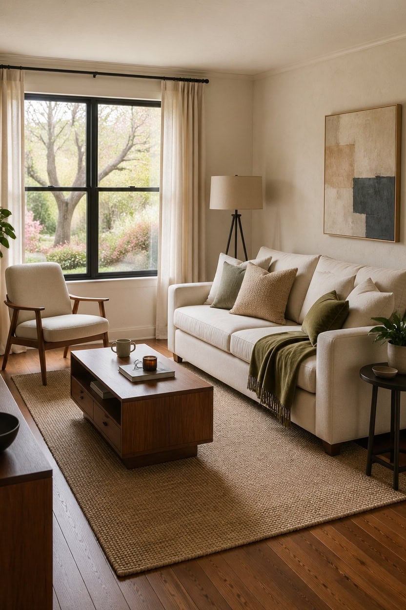 cream walls walnut floor