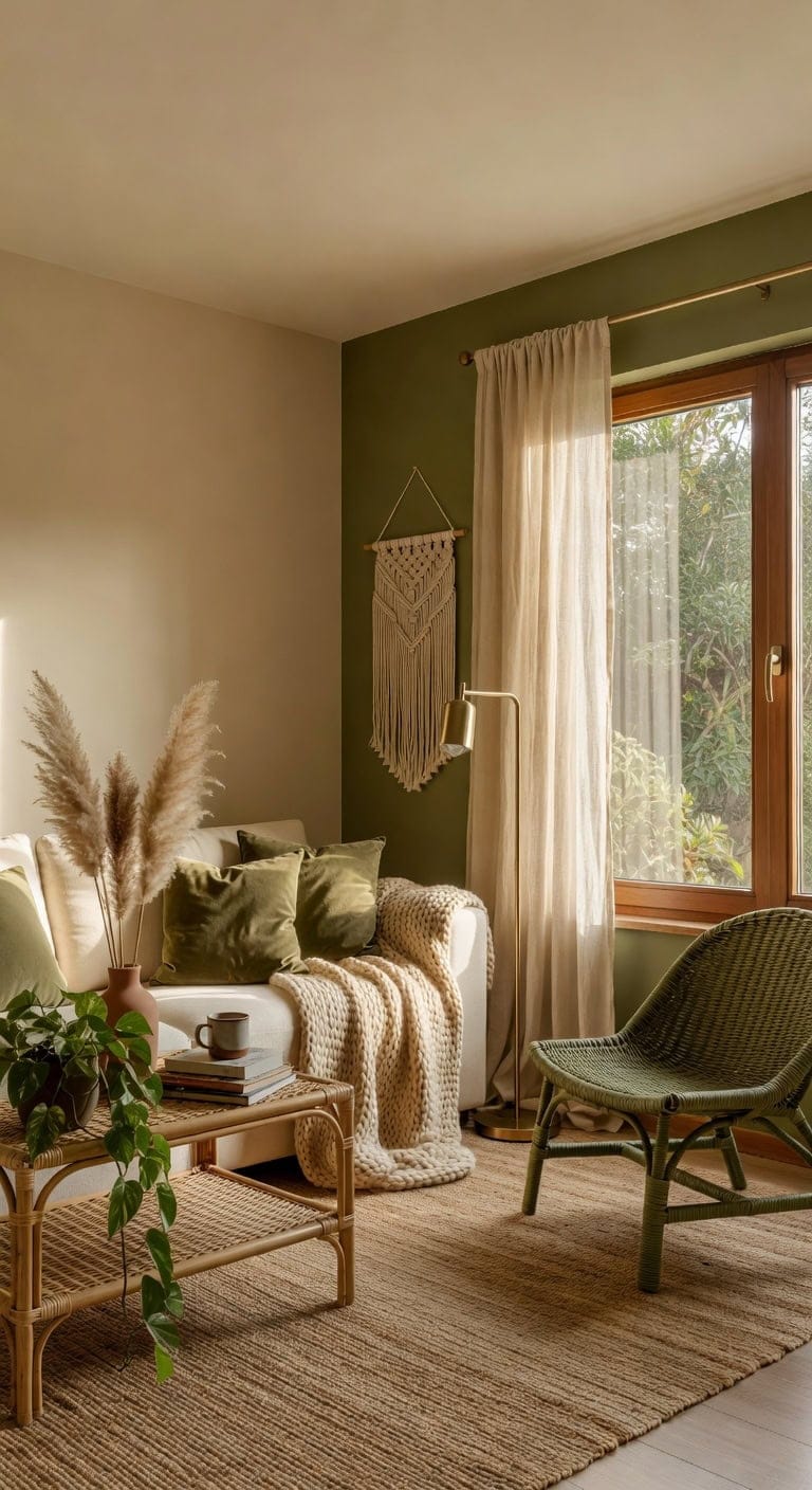 creamy beige olive green boho